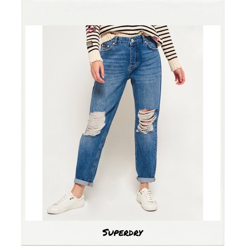 Superdry Women's Harper High Rise Boyfriend Jeans Distressed Button Fly W26 L30
